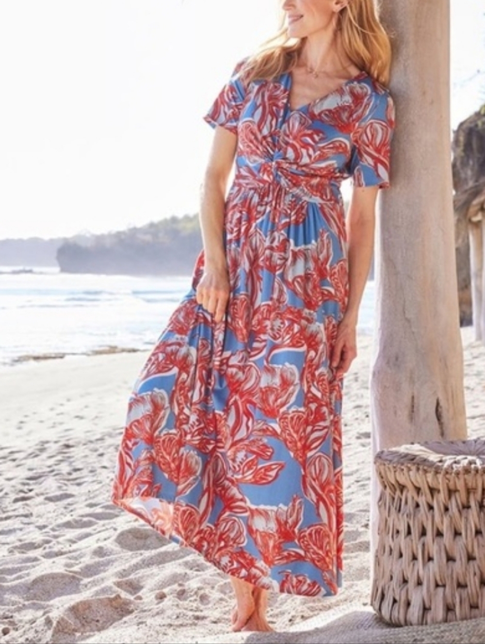 Soft Surroundings Spritzer Twist-Front Maxi Dress, Petite L